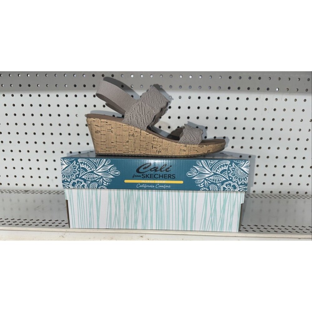Skechers Cali Beverlee Timeless Touch Womens Wedge Sandals Slides Size 11 Tan